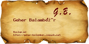 Geher Balambér névjegykártya